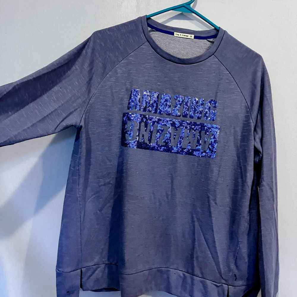 ✨💖 "AMAZING" SEQUIN EMBELLISHED PURPLE-GRAY SWEATSHIRT 💖✨